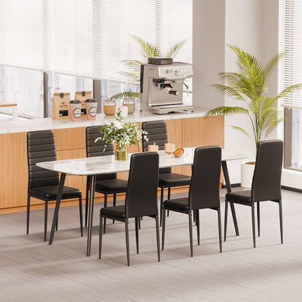 Dining Chairs Set of 6, PVC Leather, Metal Legs, Black