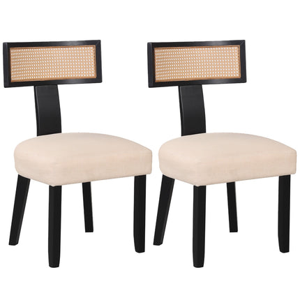 Dining Chair with Rattan Back, Padded Seat & Wood Legs