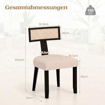 Dining Chair with Rattan Back, Padded Seat & Wood Legs