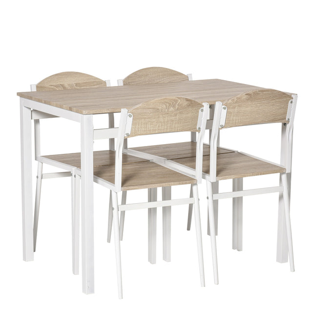 5-piece dining table set, wood fibers MDF & metal, grey/white