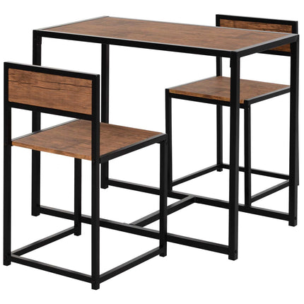Dining room set: table with 2 metal chairs, natural finish