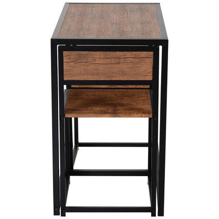 Dining room set: table with 2 metal chairs, natural finish