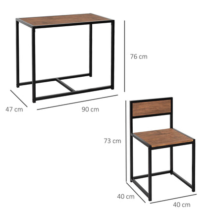 Dining room set: table with 2 metal chairs, natural finish