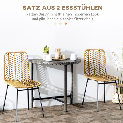 Dining room chair set of 2, Rattan look, Yellow, Steel