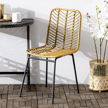 Dining room chair set of 2, Rattan look, Yellow, Steel