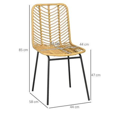 Dining room chair set of 2, Rattan look, Yellow, Steel