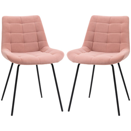 Set of 2 dining chairs in velvet, pink, retro design, steel legs