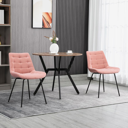 Set of 2 dining chairs in velvet, pink, retro design, steel legs