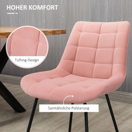 Set of 2 dining chairs in velvet, pink, retro design, steel legs