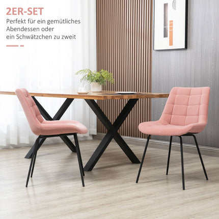 Set of 2 dining chairs in velvet, pink, retro design, steel legs