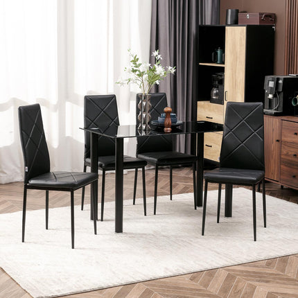 4-piece dining chair set - Padded, artificial leather, black