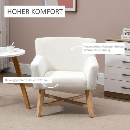 Modern dining chair in cream velvet with armrests, wooden frame