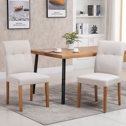 Set of 2 beige dining chairs, padded seat, linen blend