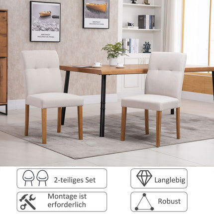 Set of 2 beige dining chairs, padded seat, linen blend
