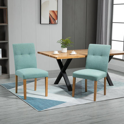 Green Upholstered Dining Chairs, Set of 2 - Padded Linen Chairs