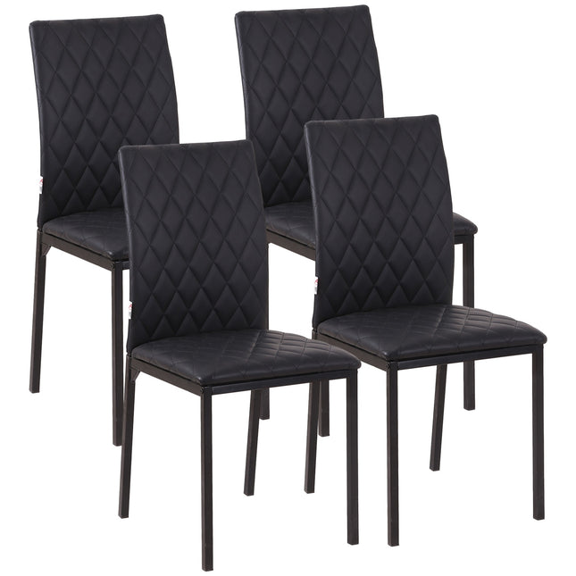 Black artificial leather dining chairs, set of 4, steel legs, padded