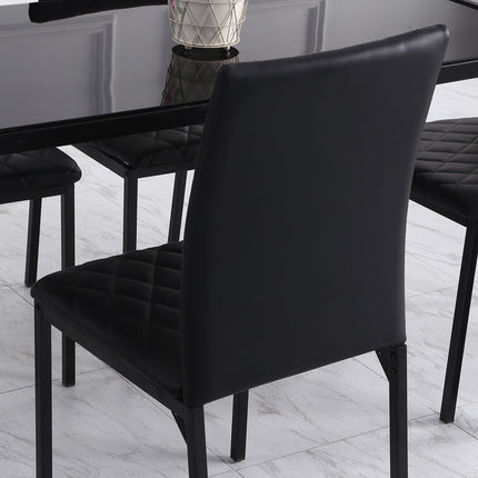 Black artificial leather dining chairs, set of 4, steel legs, padded