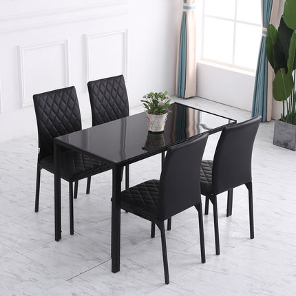 Black artificial leather dining chairs, set of 4, steel legs, padded