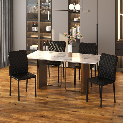 Black artificial leather dining chairs, set of 4, steel legs, padded