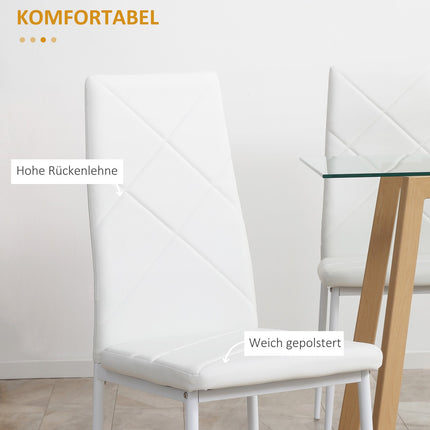 Dining chairs in white artificial leather, set of 4, padded seats