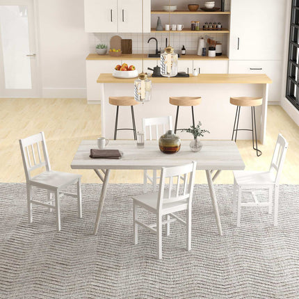 Set of 4 modern dining chairs, backrest in white pine