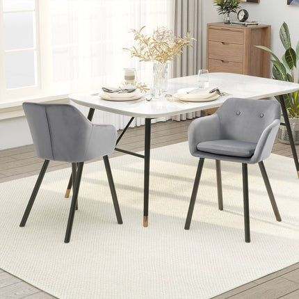 Set of 2 dining chairs in gray velvet with wooden legs