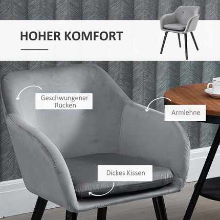 Set of 2 dining chairs in gray velvet with wooden legs