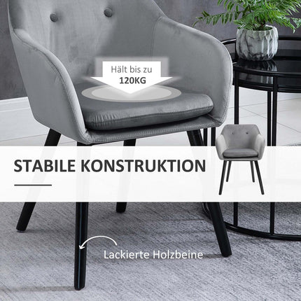 Set of 2 dining chairs in gray velvet with wooden legs