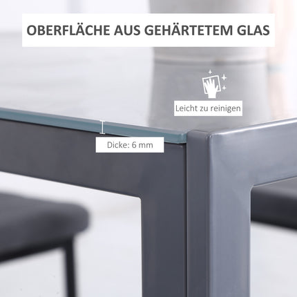 Square dining table for 4, Tempered glass top, Grey