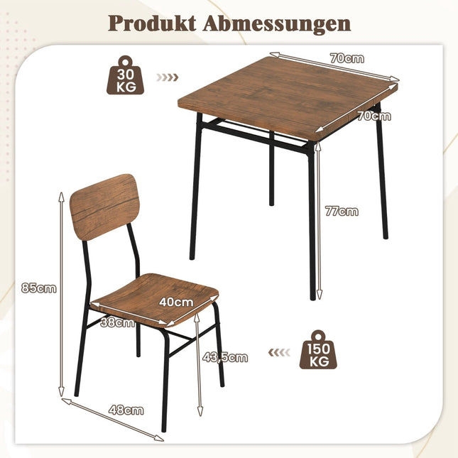 Dining Set with 2 Chairs & Storage Shelf, Rustic Brown