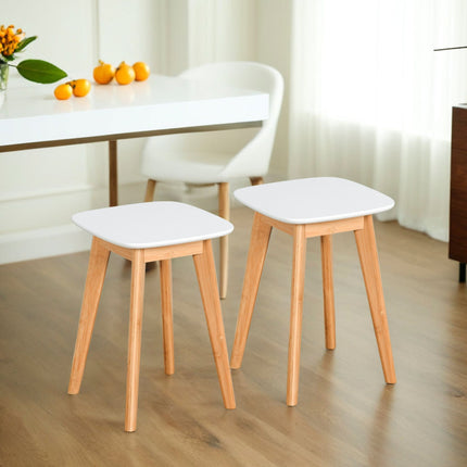 Dining Stools, Set of 2, Bamboo Legs