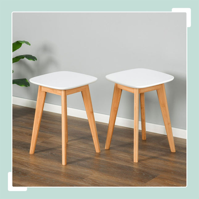 Dining Stools, Set of 2, Bamboo Legs
