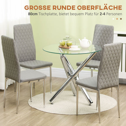 Round glass dining table, Steel base, Seats 4, Ø80 cm