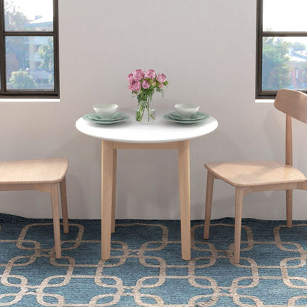 Round dining table for 2, solid wood, 75 cm, white finish