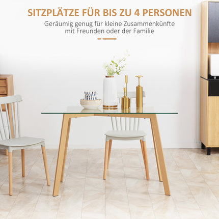 Dining Table for 4, Glass Top, Steel Frame, 120x60 cm