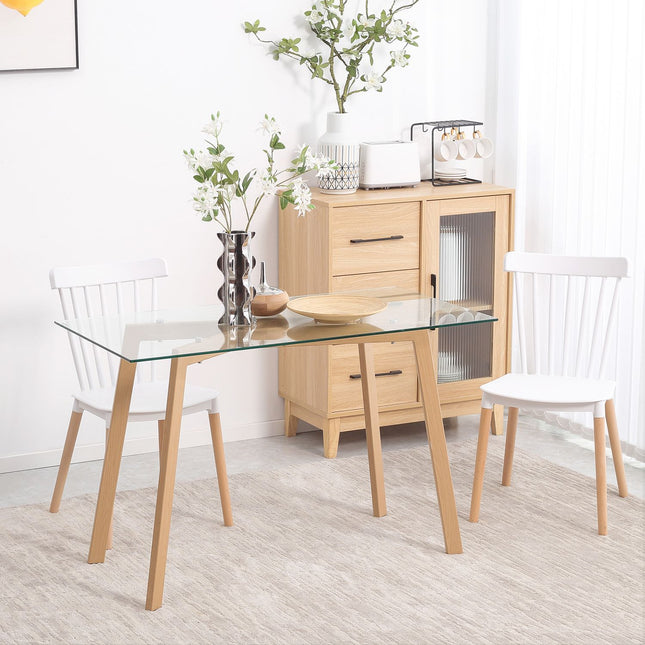 Dining Table for 4, Glass Top, Steel Frame, 120x60 cm