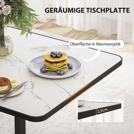 Dining Table for 4, White Marble Top, Metal Base