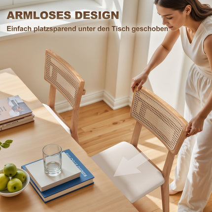Dining chair, rattan backrest, imitation leather seat, rubber wood, natural wood