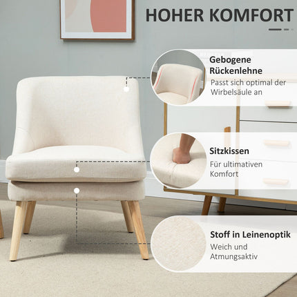 Modern armrest dining chair - linen upholstery, wood, white