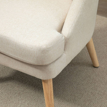 Modern armrest dining chair - linen upholstery, wood, white