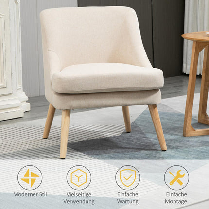 Modern armrest dining chair - linen upholstery, wood, white