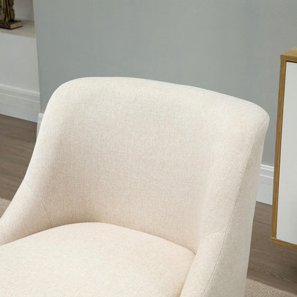 Modern armrest dining chair - linen upholstery, wood, white