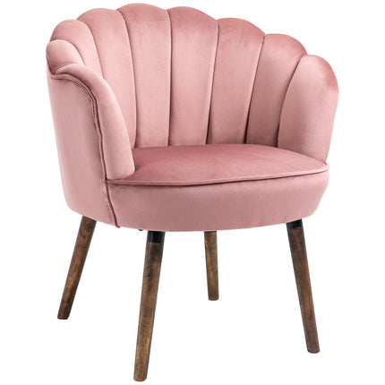 Pink armchair with backrest - polyester, rubber wood