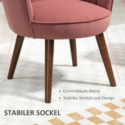 Pink armchair with backrest - polyester, rubber wood