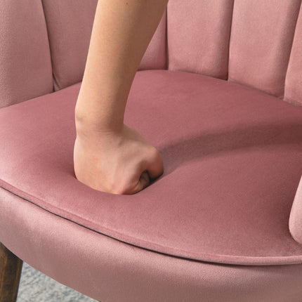 Pink armchair with backrest - polyester, rubber wood