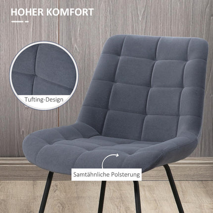 Velvet dining room chairs, set of 2, retro design, gray
