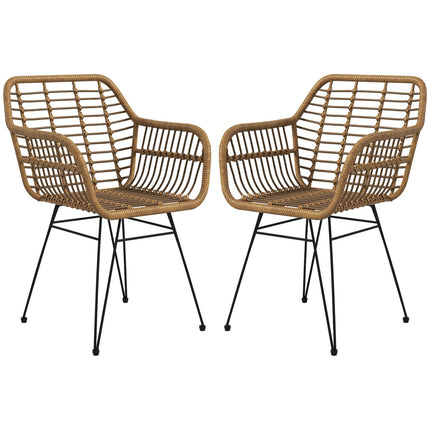 Set of 2 dining chairs in light brown steel with backrest