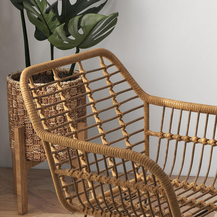 Set of 2 dining chairs in light brown steel with backrest