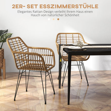 Set of 2 dining chairs in light brown steel with backrest