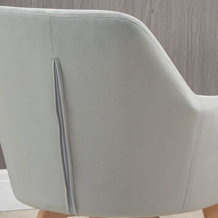 Set of 2 dining chairs in gray velvet with armrests